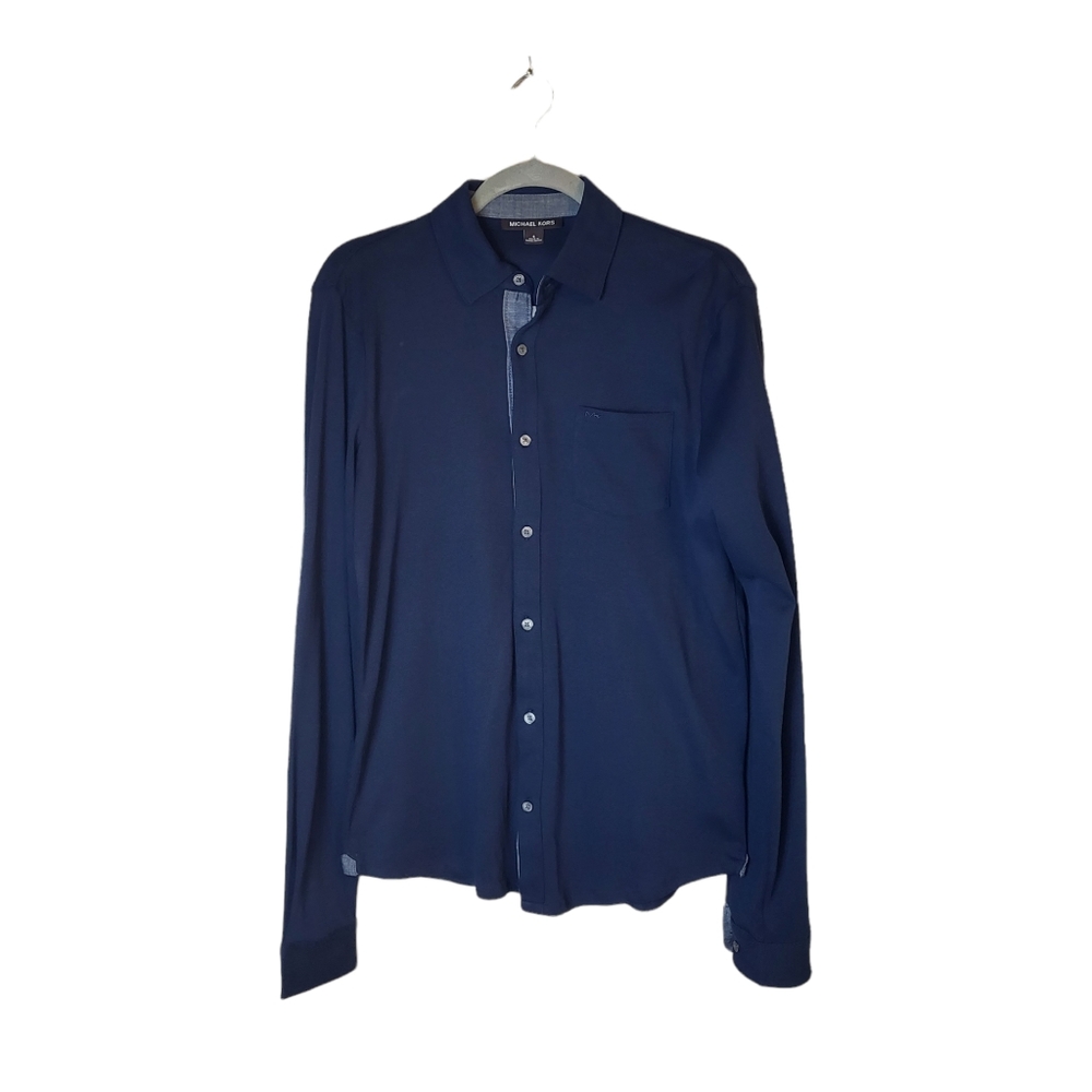 Michael Kors Navy Soft Cotton Chambray Detail Button Down Shirt